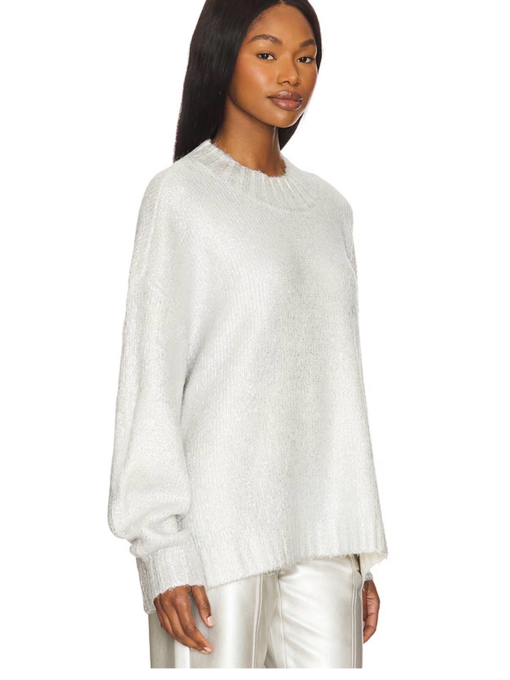 PISTOLA Metallic Cable Knit Carlen Pullover Sweater in Snow Disco NWT Size M